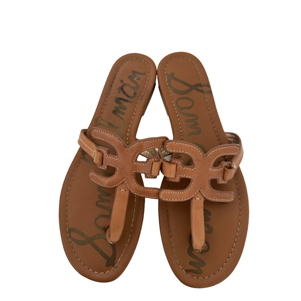 Sam Edelman Carter Thong Sandals 8.5 Saddle Brown Leather Padded Slip-On Flats